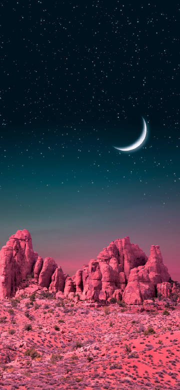Red rocks under night moon phone wallpaper