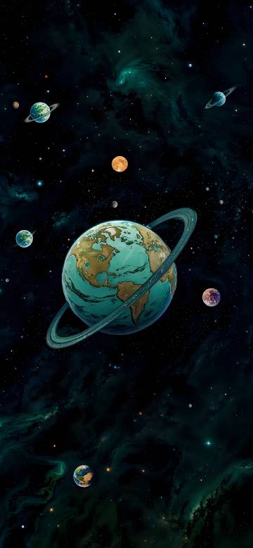 Vibrant Planets in Dark Space Wallpaper