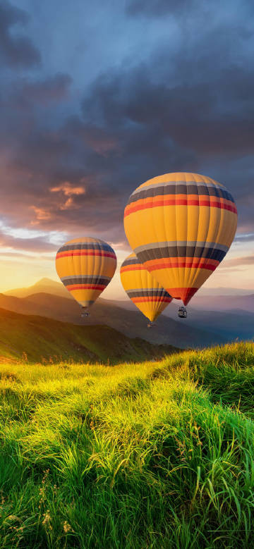 Magnificent hot air balloon scenery phone wallpaper