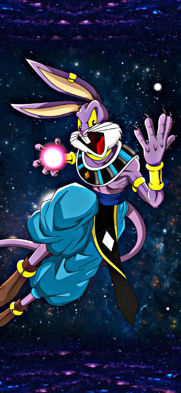 Bugs Bunny holding a magic ball on the starry sky background