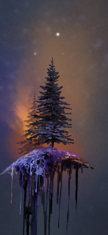 Lonely Tree Floating In Fantasy Night Sky Wallpaper