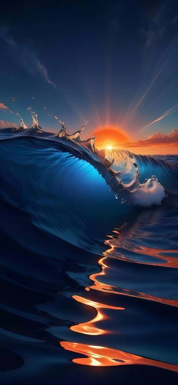 Stunning waves at sunset by the sea phone wallpaper