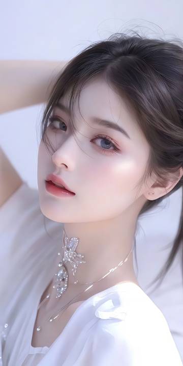 Girl in white dress and shiny jewelry phone wallpaper