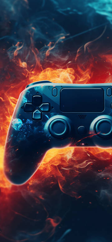 Beautiful Blue Controller In Orange Flames 4K Phone Wallpaper