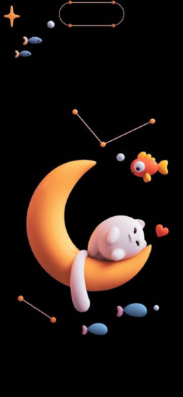 Floating Fish and Kitten Dynamic Island iPhone wallpaper