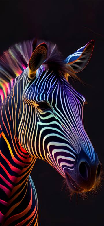 Vibrant Colorful Zebra on Dark Background
