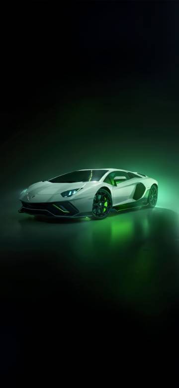 White Lamborghini SVJ With Green Lights 4K Wallpaper
