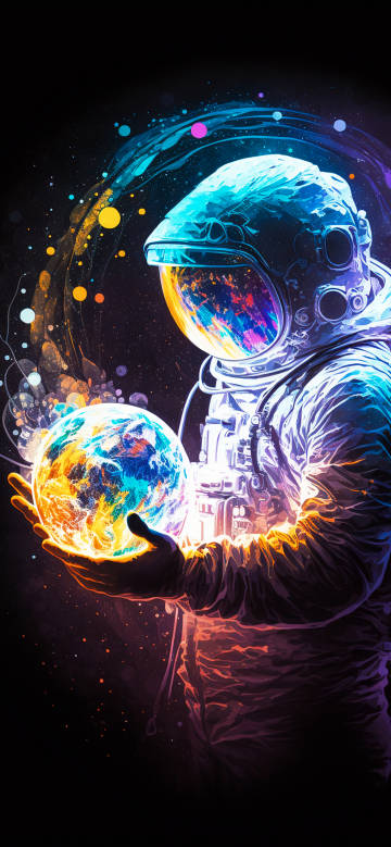 Astronaut Holding Colorful Planet in Space 4K Wallpaper