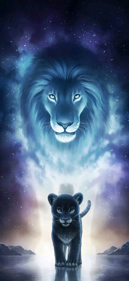 Mystical Lion Cub in Space Wallpaper