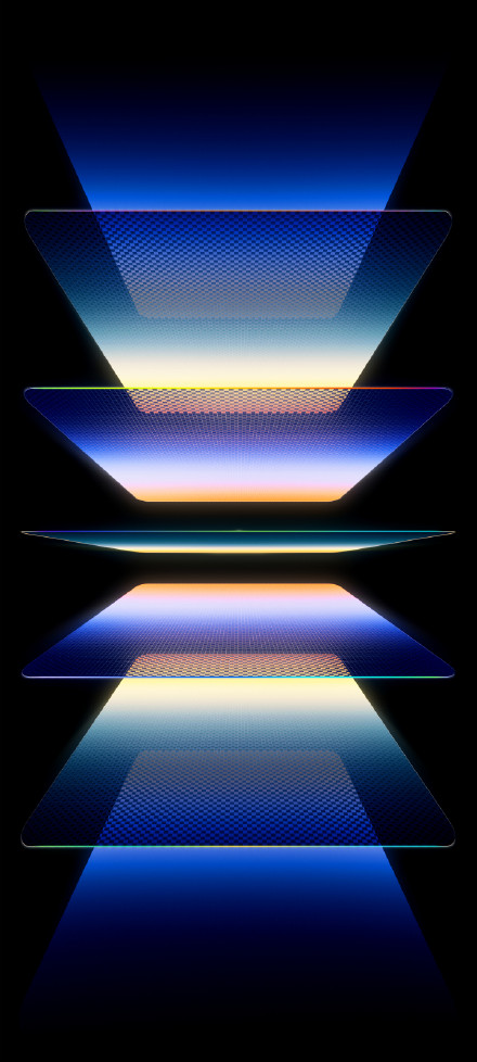 Multi-layered gradient color geometric shapes on black background