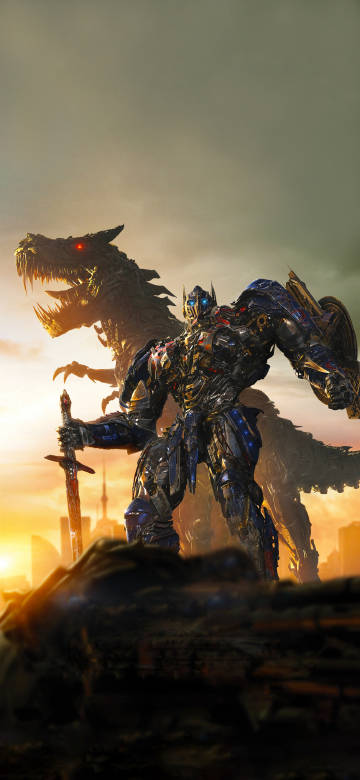 Optimus prime and the dinobots at dusk phone wallpaper