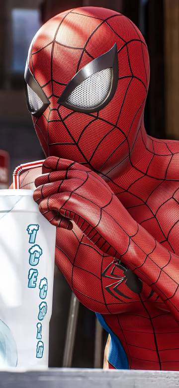 Spider-Man Casually Drinking An Icee 4K Wallpaper