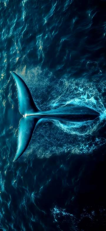 Charm of blue whale's tail in the deep sea phone wallpaper