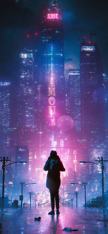 Rainy Night Neon City Aesthetic Wallpaper