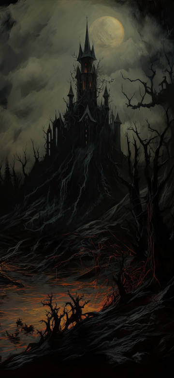 Dark Gothic Castle On A Hill Under The Moon Wallpaper 4K