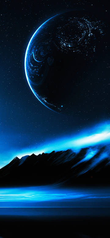 Dark Mountains Under a Blue Planet Wallpaper 4K