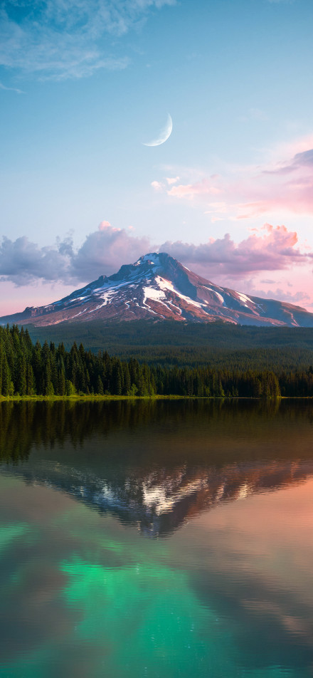 Breathtaking reflections of snow-capped mountains phone wallpaper