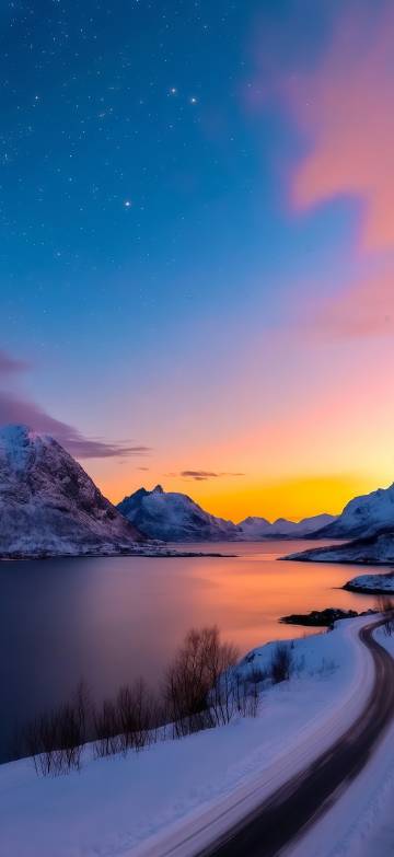 Snow mountain lake aurora starry sky scenery phone wallpaper