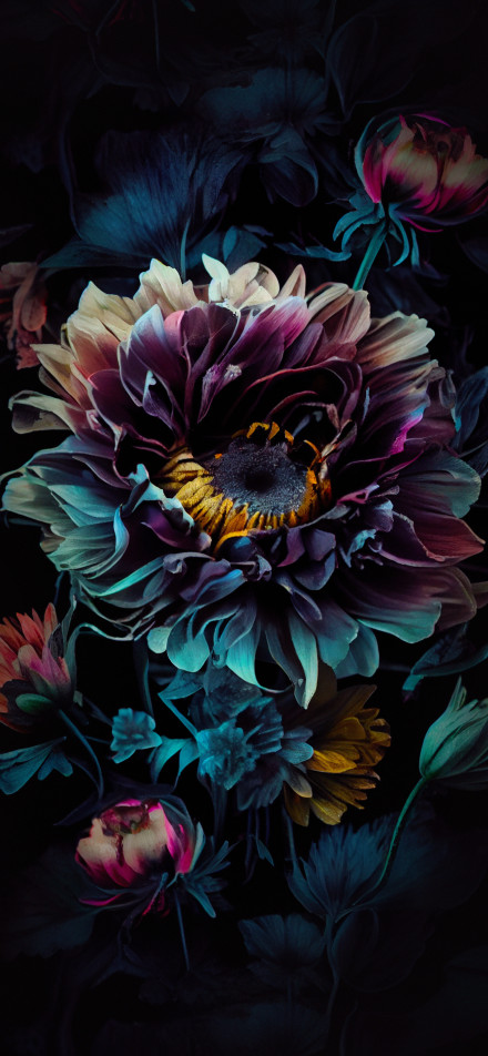 Fantastic flowers against a dark background