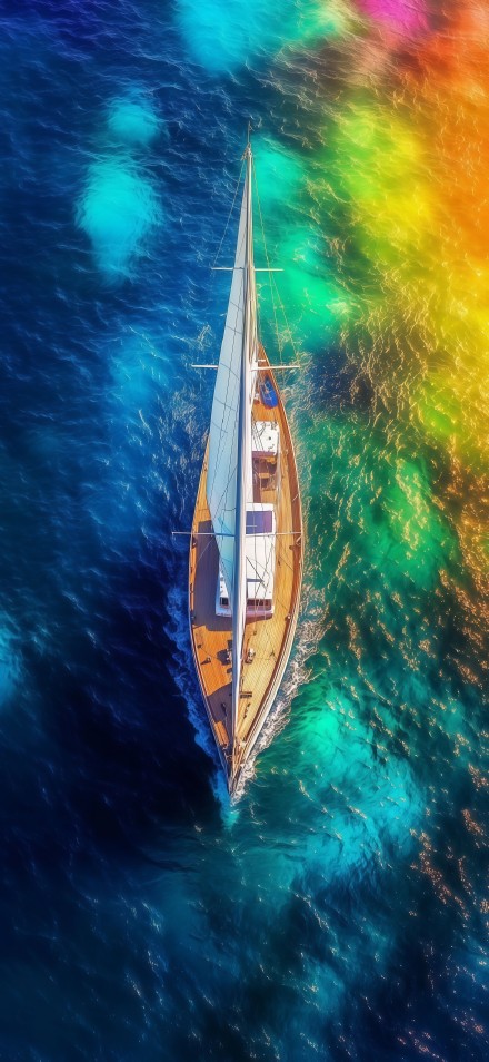 A sailboat sailing on a colorful sea phone wallpaper