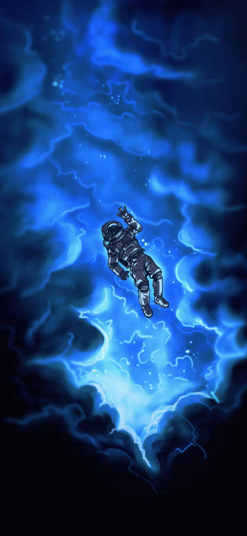 Astronaut floating in blue light phone wallpaper