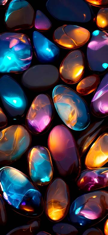 Colorful glowing gems on black background phone wallpaper