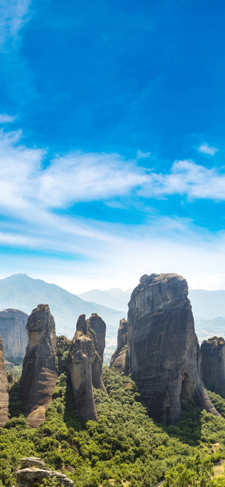 Greece Meteora Blue Sky Nature Wallpaper