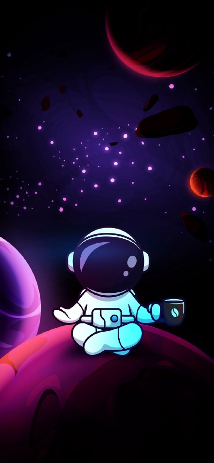 Cute Astronaut Drinking Coffee In Space