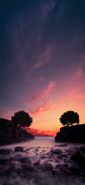 Sunrise river smoke stones phone wallpaper