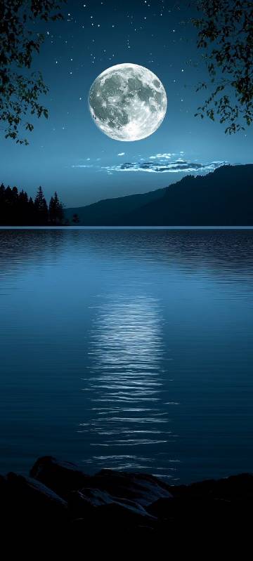 Giant planet on a tranquil lake phone wallpaper