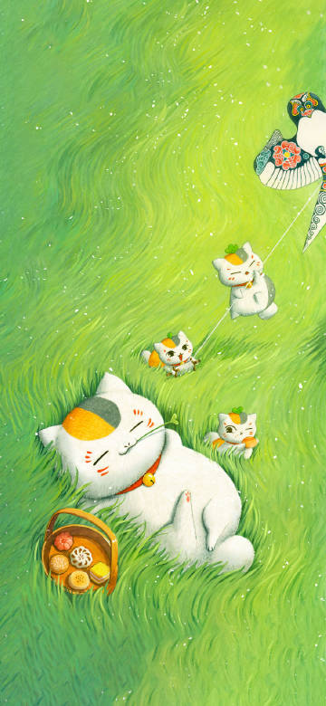 Anime cat's cozy time phone wallpaper