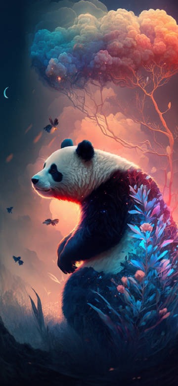 Fantasy Panda in Colorful Forest