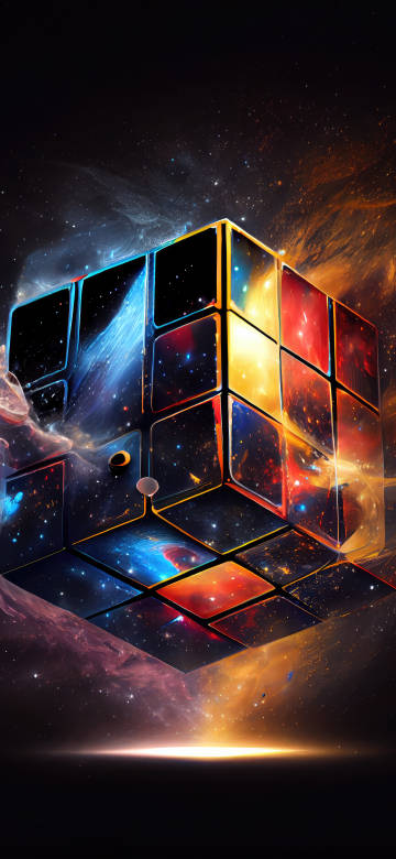 A Rubik's Cube Floating in a Space Nebula 4K Phone Wallpaper