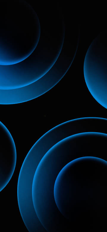 Multiple abstract blue rings on black background phone wallpaper