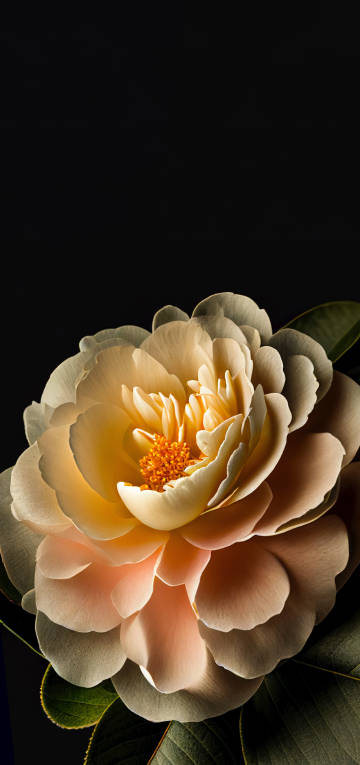 Blooming camellia flowers on black background phone wallpaper