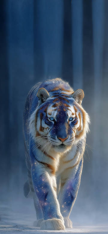 Stunning Blue-Eyed Tiger Walking Forward HD Wallpaper Stunning Blue-Eyed Tiger Walking Forward HD Wallpaper