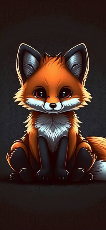 Fluffy Little Fox Close-up Illustration Mobile Wallpaper