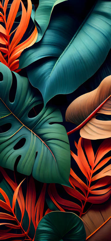 Colorful Tropical Leaf Pattern Phone Wallpaper