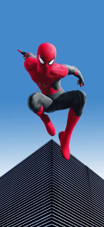 Spider-Man Leaping from a Skyscraper Depth Effect Wallpaper