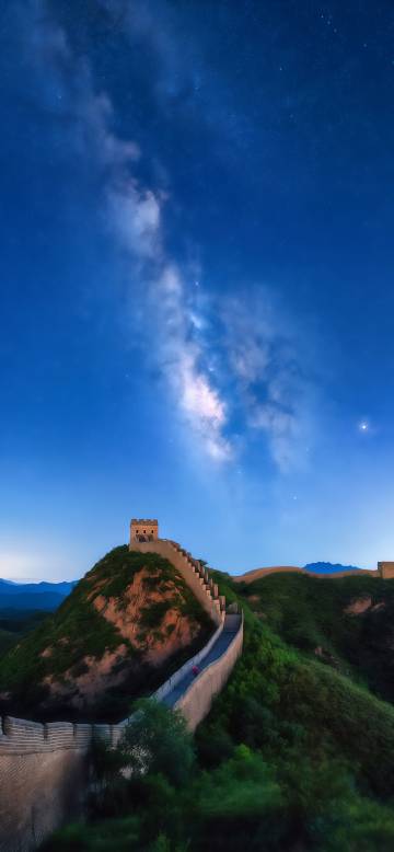 The great wall under starry sky phone wallpaper