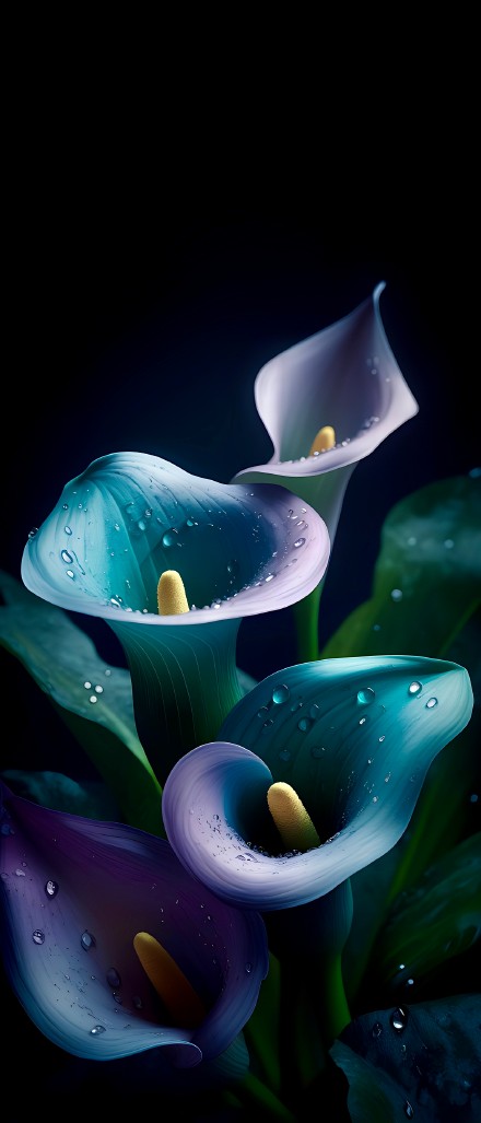 Calla Lily Covered in Crystal-Clear Dewdrops 4K Wallpaper