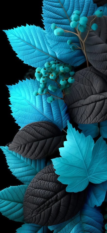 Blue black foliage close-up phone wallpaper