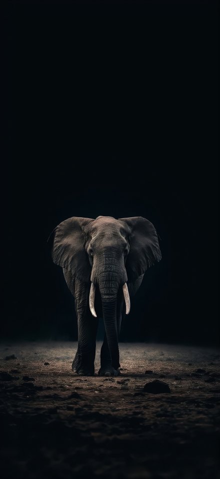 Strong Elephant on a Black Background 4K Phone Wallpaper