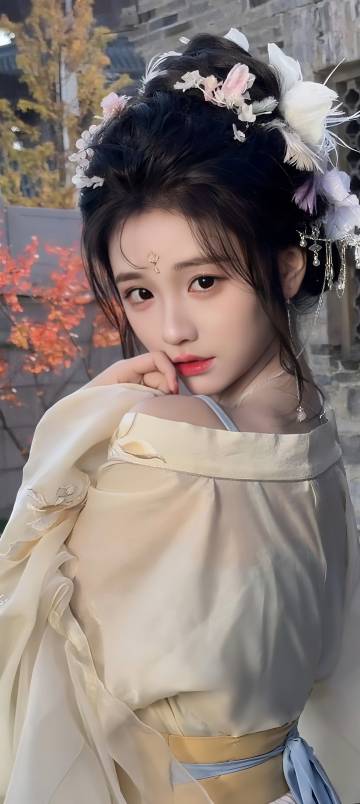Chinese Girl Wearing Flower Hair Ornaments Wallpaper