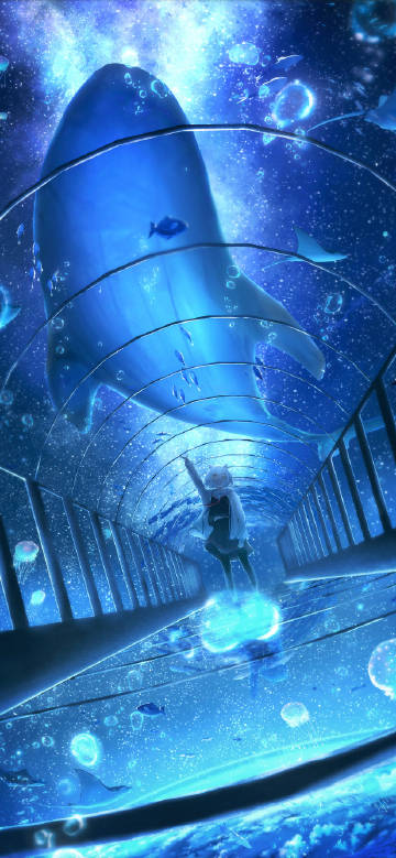 Underwater Fantasy Wallpaper: Anime girl with a giant whale
