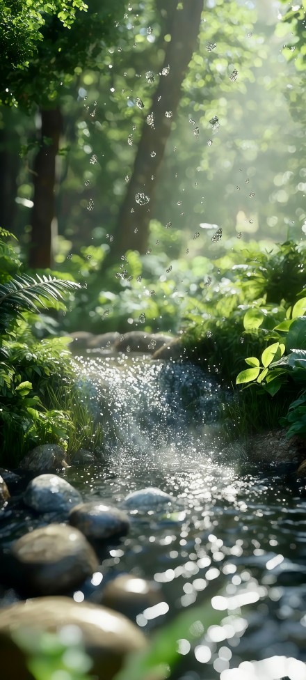 Beautiful forest stream scene phone wallpaper