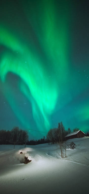 Aurora dancing in cold night phone wallpaper