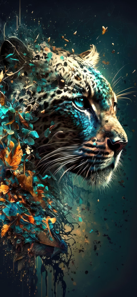 Creative Leopard & Floral Leaves Wallpaper