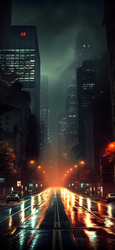 The Damp City Streets in The Rain-Soaked Night