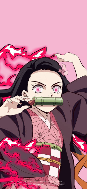 Cute Nezuko Kamado On A Pink Background 4K Wallpaper